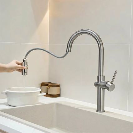 REA-B6330 - Miscelatore da cucina con doccetta estraibile FRESH 45 cm finitura nichel