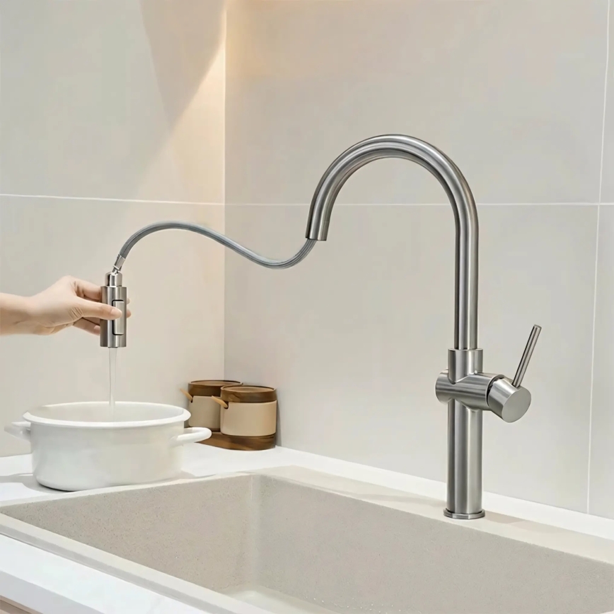 REA-B6330 - Miscelatore da cucina con doccetta estraibile FRESH 45 cm finitura nichel