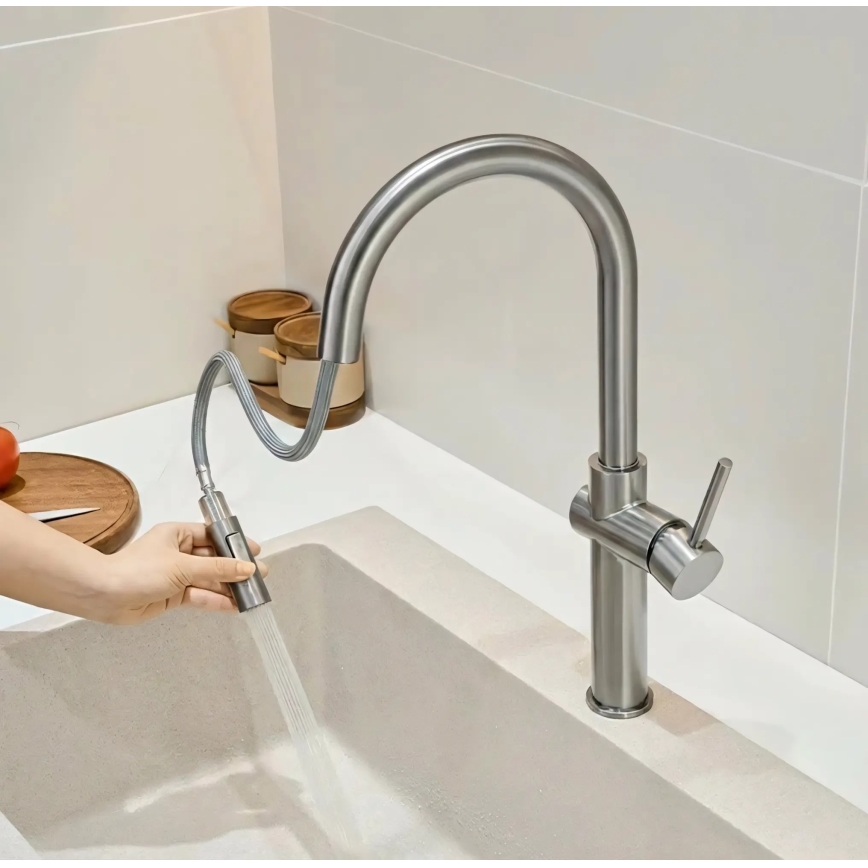 REA-B6330 - Miscelatore da cucina con doccetta estraibile FRESH 45 cm finitura nichel