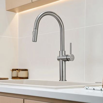 REA-B6330 - Miscelatore da cucina con doccetta estraibile FRESH 45 cm finitura nichel