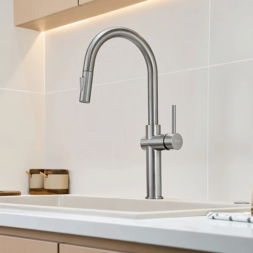 REA-B6330 - Miscelatore da cucina con doccetta estraibile FRESH 45 cm finitura nichel