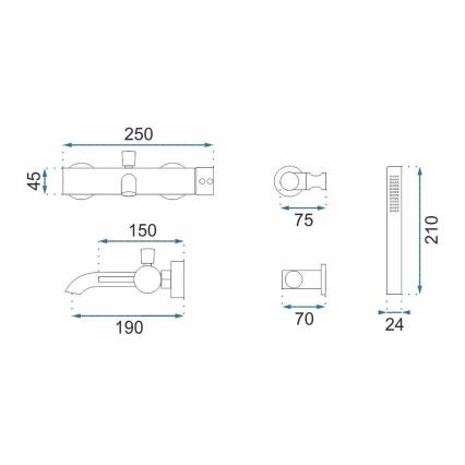 REA-B6384 - Set per vasca LUNGO titanio