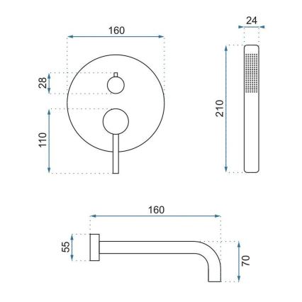 REA-B6440 - Kit per vasca con miscelatore incassato LUNGO bianco opaco
