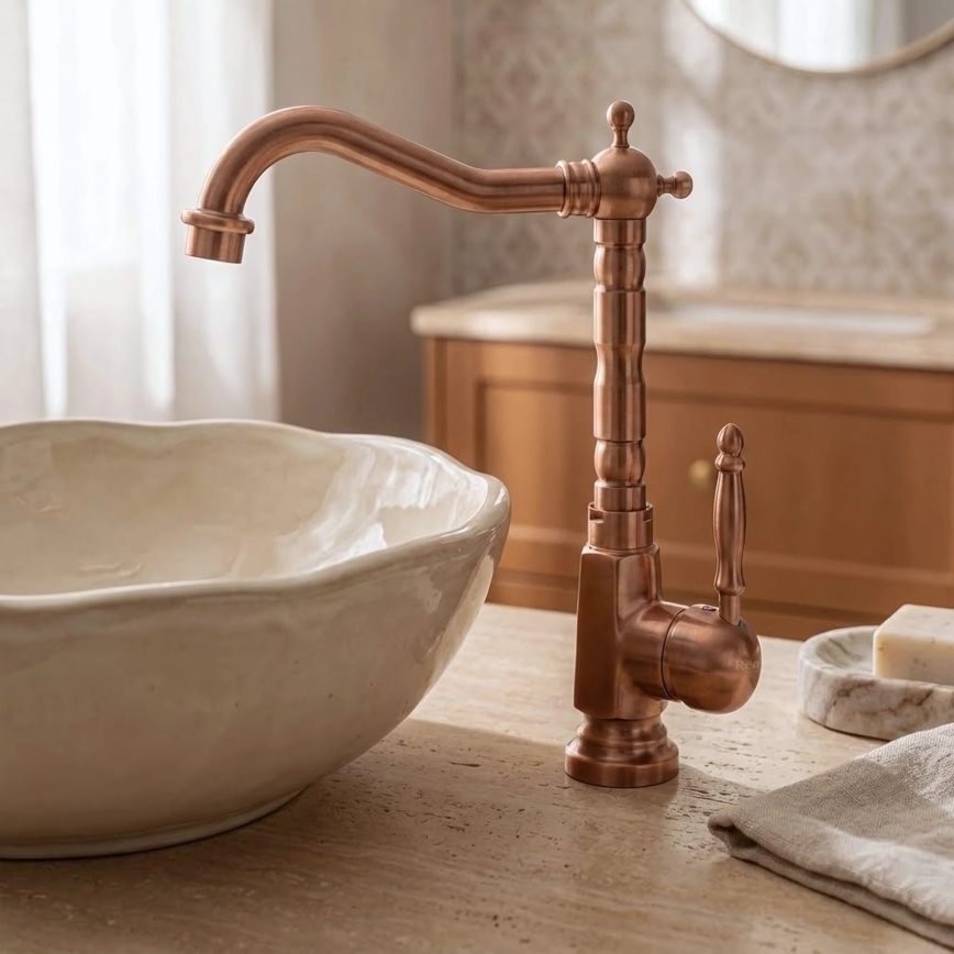REA-B6528 - Miscelatore per lavabo BONA 28,5 cm in rame spazzolato