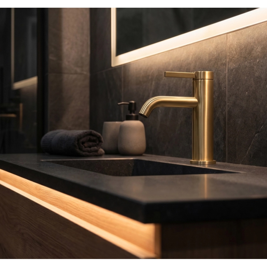 REA-B6533 - Miscelatore per lavabo RIVO 16,5 cm oro spazzolato
