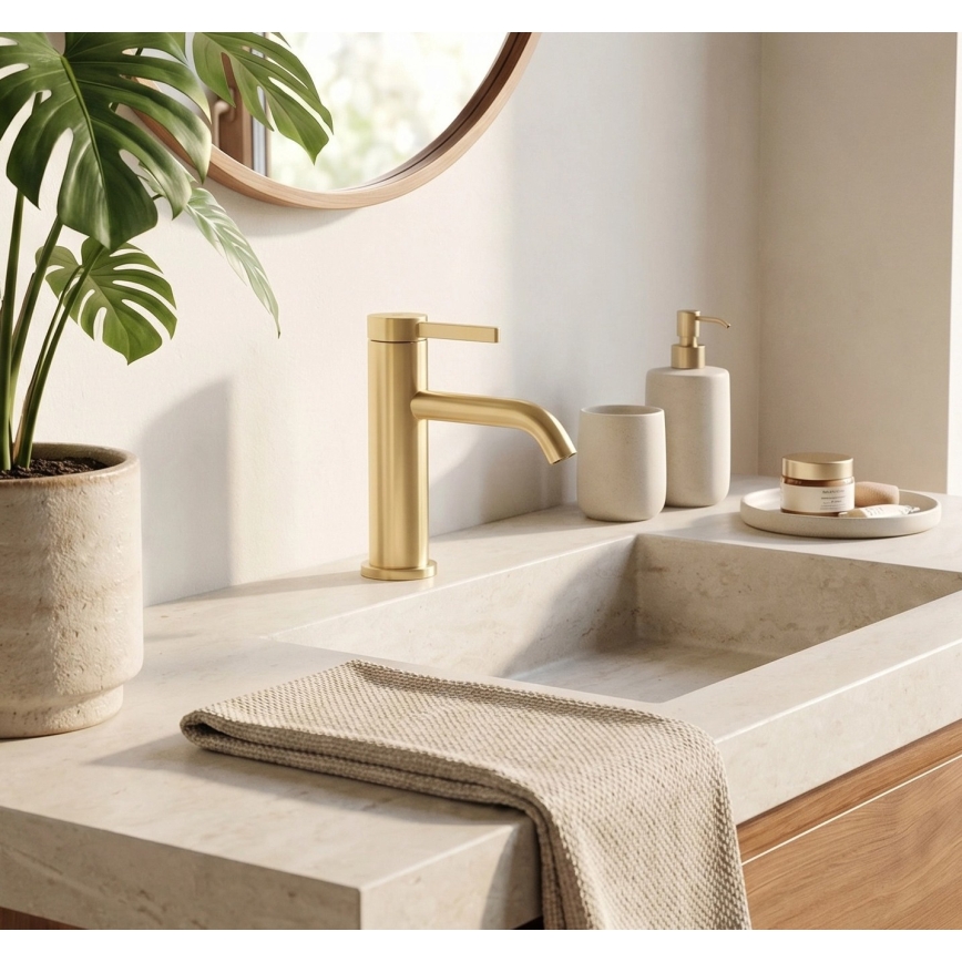 REA-B6533 - Miscelatore per lavabo RIVO 16,5 cm oro spazzolato