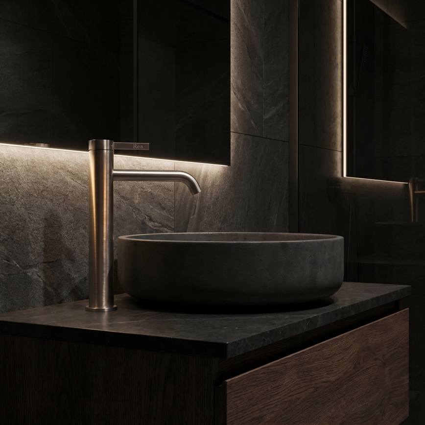 REA-B6538 - Miscelatore per lavabo RIVO 28 cm nichel