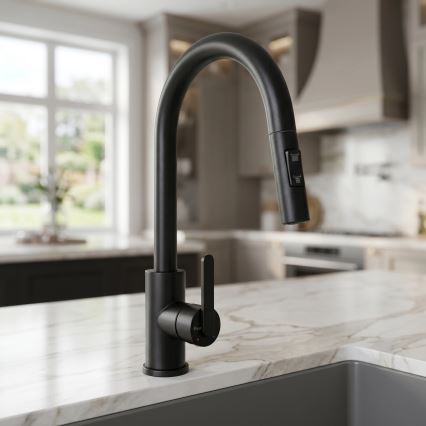 REA-B6571 - Miscelatore da cucina con doccetta estraibile ONTARIO 38 cm nero