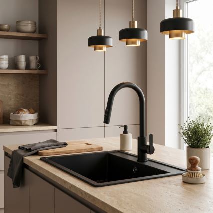 REA-B6571 - Miscelatore da cucina con doccetta estraibile ONTARIO 38 cm nero