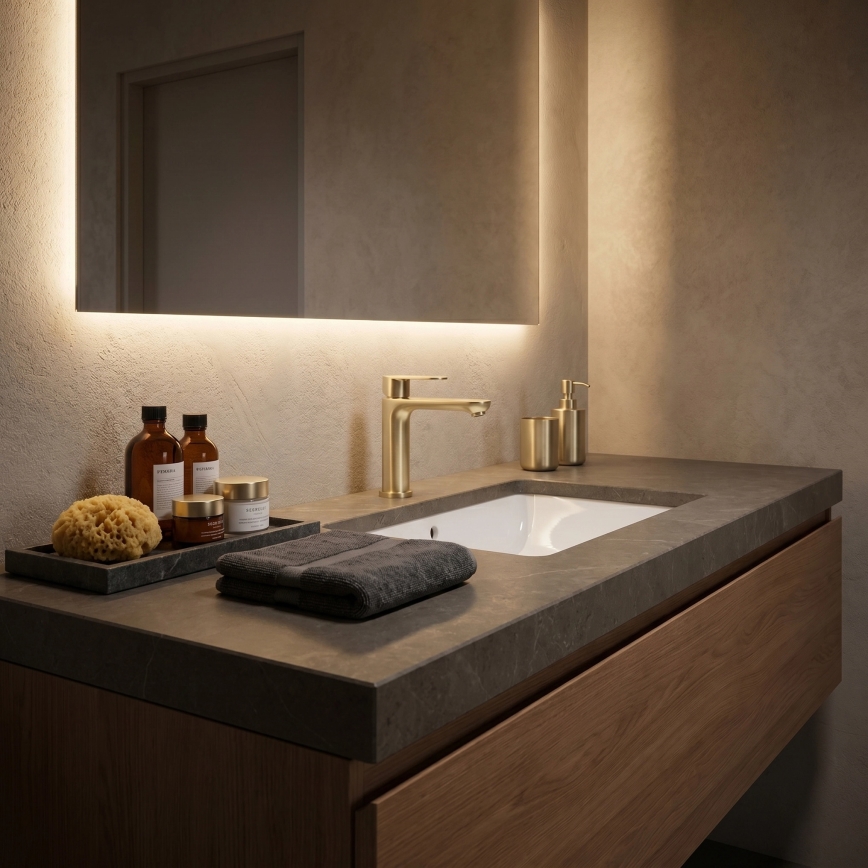 REA-B6697 - Miscelatore per lavabo LOGAN 18,5 cm oro spazzolato