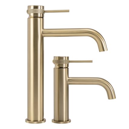 REA-B6896 - Miscelatore per lavabo LUNGO 28 cm, finitura oro spazzolata