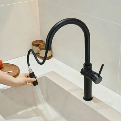 REA-B7200 - Miscelatore per lavello con doccetta estraibile FRESH, 45 cm, nero