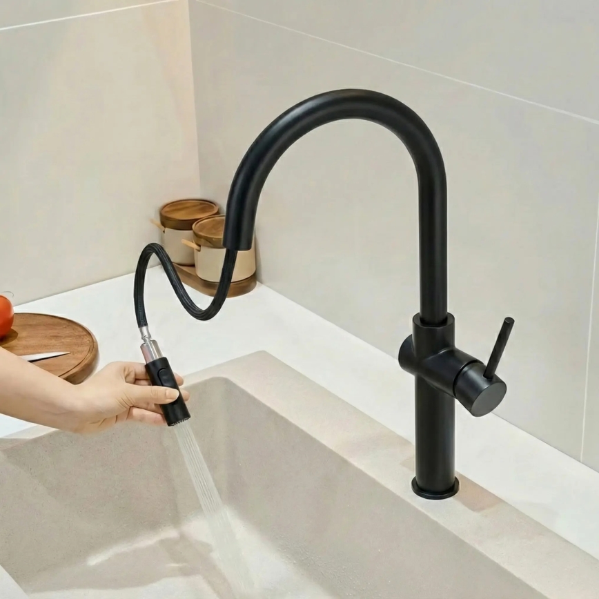 REA-B7200 - Miscelatore per lavello con doccetta estraibile FRESH, 45 cm, nero