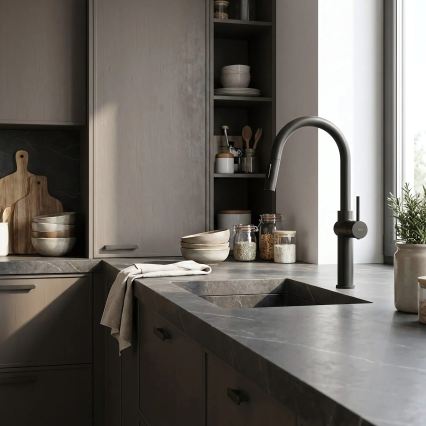 REA-B7200 - Miscelatore per lavello con doccetta estraibile FRESH, 45 cm, nero