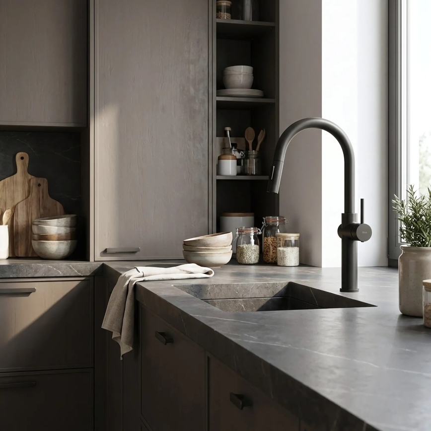 REA-B7200 - Miscelatore per lavello con doccetta estraibile FRESH, 45 cm, nero