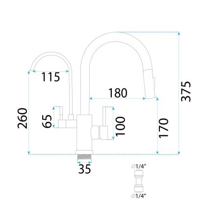 REA-B7436 - Miscelatore per lavello con doccetta estraibile e filtrazione ECO FRESH 37,5 cm rame