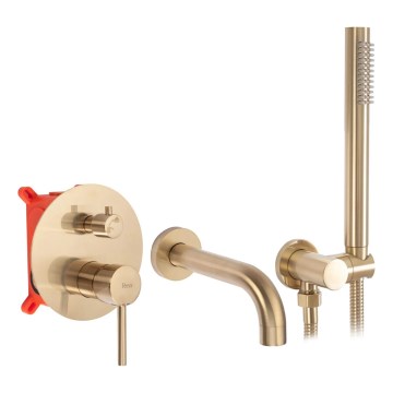 REA-B7503 - Set per vasca con miscelatore da incasso LUNGO oro spazzolato