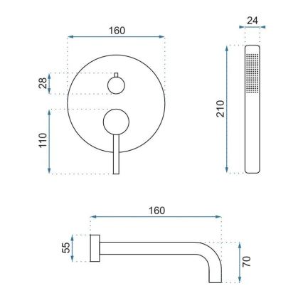 REA-B7503 - Set per vasca con miscelatore da incasso LUNGO oro spazzolato
