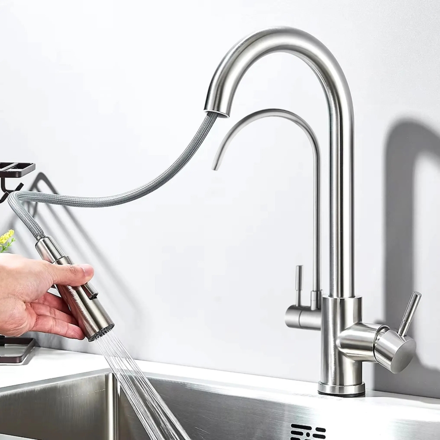 REA-B7563 - Miscelatore da cucina con doccetta estraibile e filtrazione ECO FRESH, 37,5 cm, nichel