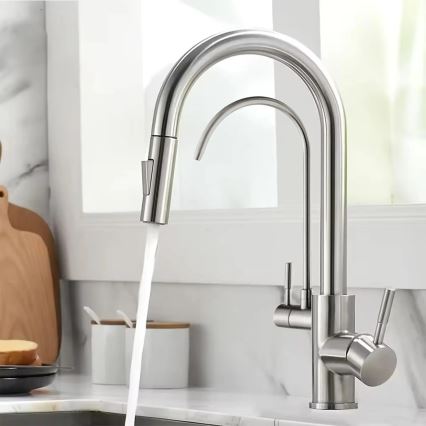 REA-B7563 - Miscelatore da cucina con doccetta estraibile e filtrazione ECO FRESH, 37,5 cm, nichel