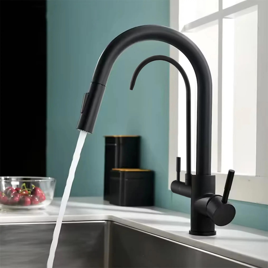 REA-B7564 - Miscelatore da cucina con doccetta estraibile e filtro integrato ECO FRESH, 37,5 cm, nero opaco