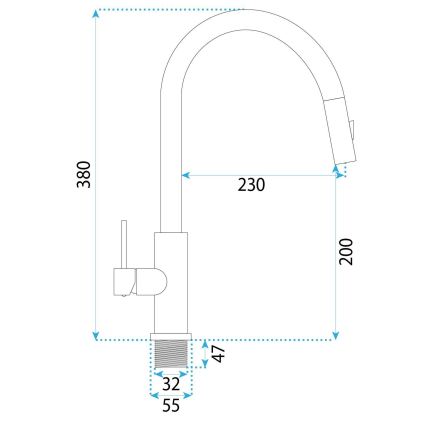 REA-B7573 - Miscelatore per lavello ONTARIO con doccetta estraibile, 38 cm, finitura nichel