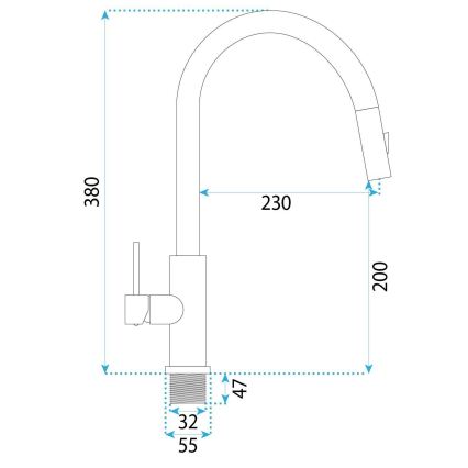 REA-B7574 - Miscelatore per lavello con doccetta estraibile ONTARIO 38 cm titanio