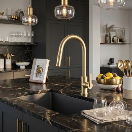 REA-B7575 - Miscelatore per lavello con doccetta estraibile ONTARIO 38 cm oro spazzolato