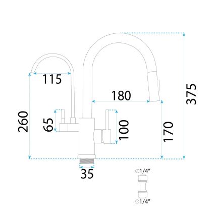 REA-B7596 - Miscelatore da cucina con doccetta estraibile e sistema di filtrazione ECO FRESH, 37,5 cm, finitura oro spazzolata