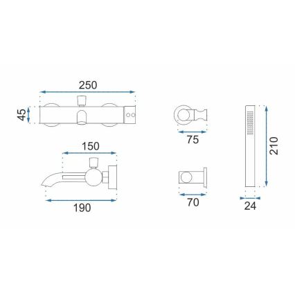 REA-B7987 - Set per vasca LUNGO in rame spazzolato