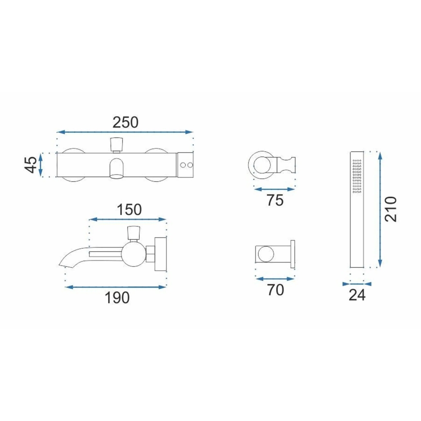 REA-B7987 - Set per vasca LUNGO in rame spazzolato