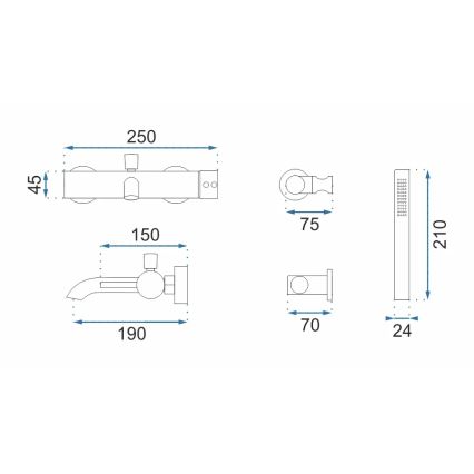 REA-B8010 - Set per vasca LUNGO oro spazzolato