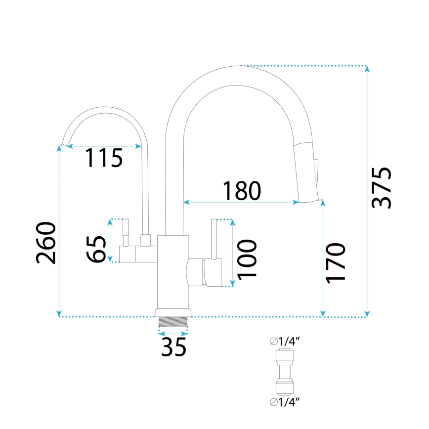 REA-B8989 - Miscelatore per lavello con doccetta estraibile e filtrazione ECO FRESH, 37,5 cm, finitura oro