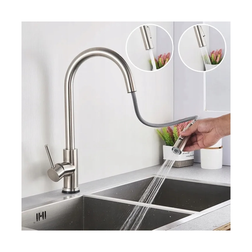 REA-B9146 - Miscelatore per lavello con doccetta estraibile FRESH 39,5 cm nichel