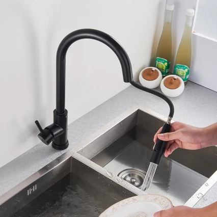 REA-B9147 - Miscelatore per lavello con doccetta estraibile FRESH 39,5 cm, nero opaco