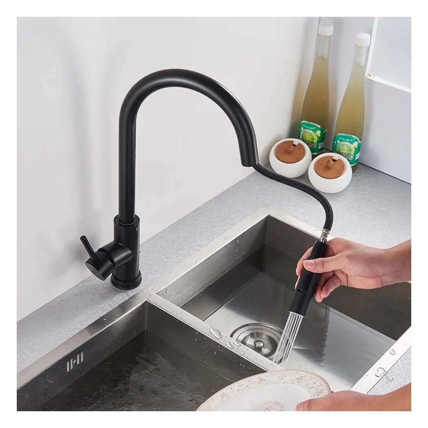 REA-B9147 - Miscelatore per lavello con doccetta estraibile FRESH 39,5 cm, nero opaco