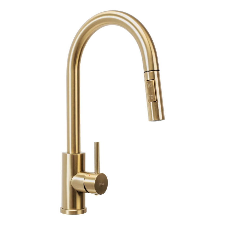 REA-B9148 - Miscelatore per lavello con doccetta estraibile FRESH 39,5 cm, finitura oro spazzolato