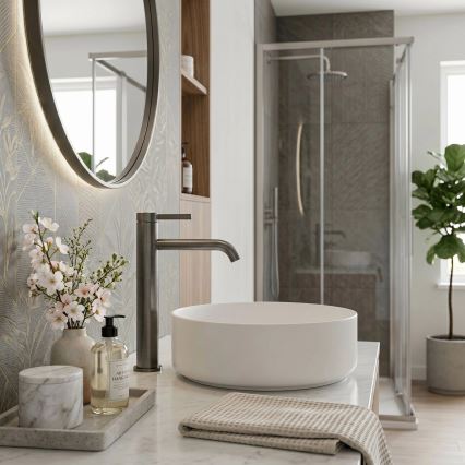 REA-B9322 - Miscelatore per lavabo RIVO 28 cm titanio
