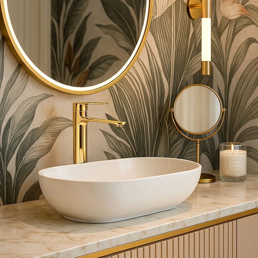 REA-B9983 - Miscelatore per lavabo STORM 29,5 cm dorato