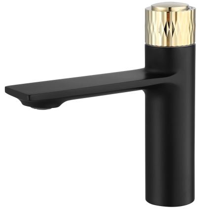 REA-B9987 - Miscelatore per lavabo STORM 16,5 cm nero/oro
