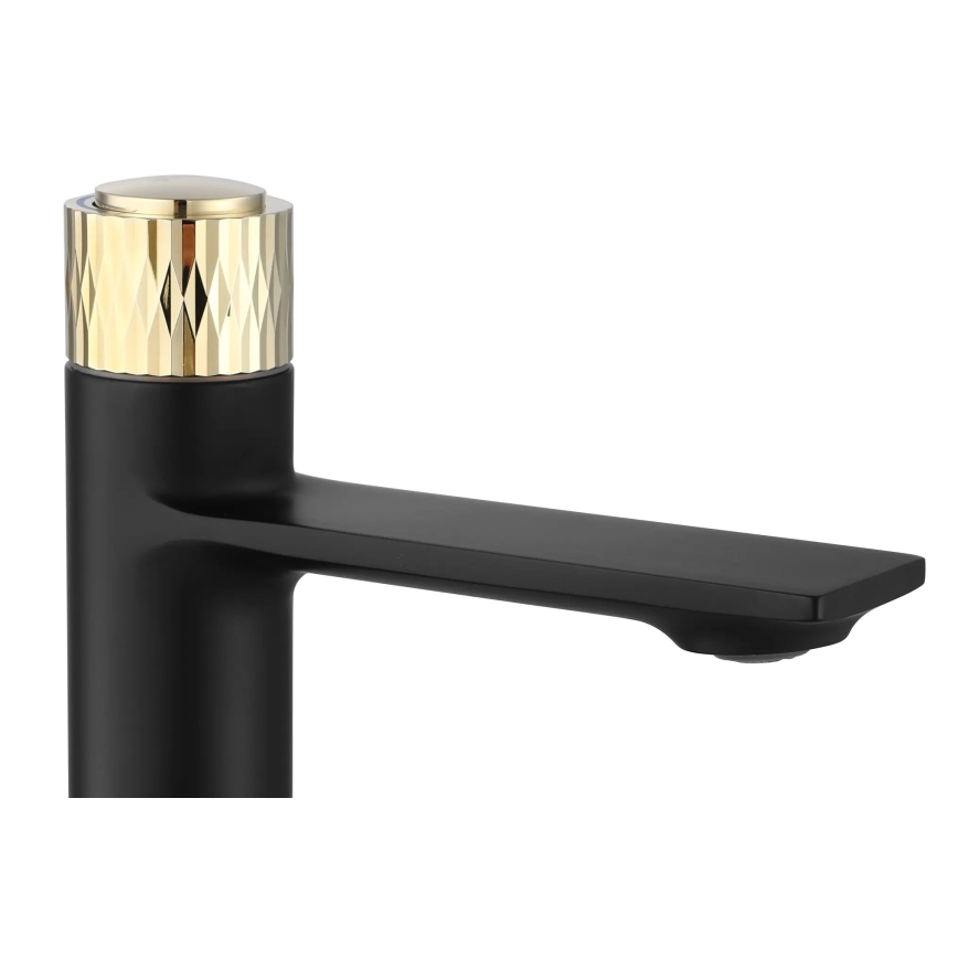 REA-B9987 - Miscelatore per lavabo STORM 16,5 cm nero/oro