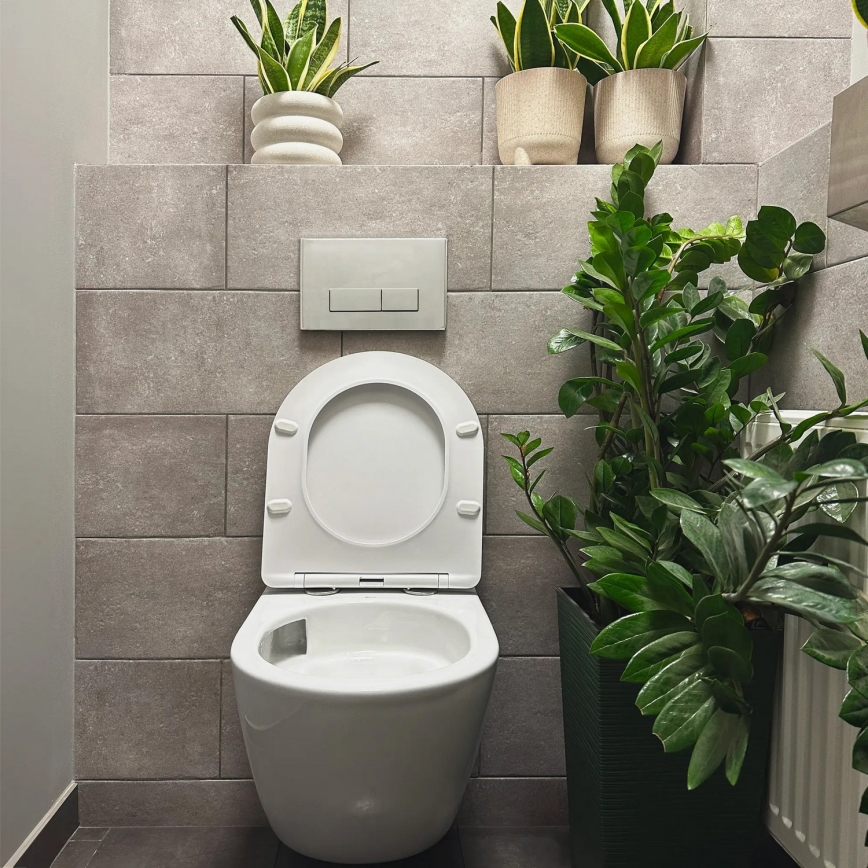 REA-C1259 - WC sospeso con sedile CARLO MINI TORNADO RIMLESS in ceramica/bianco lucido