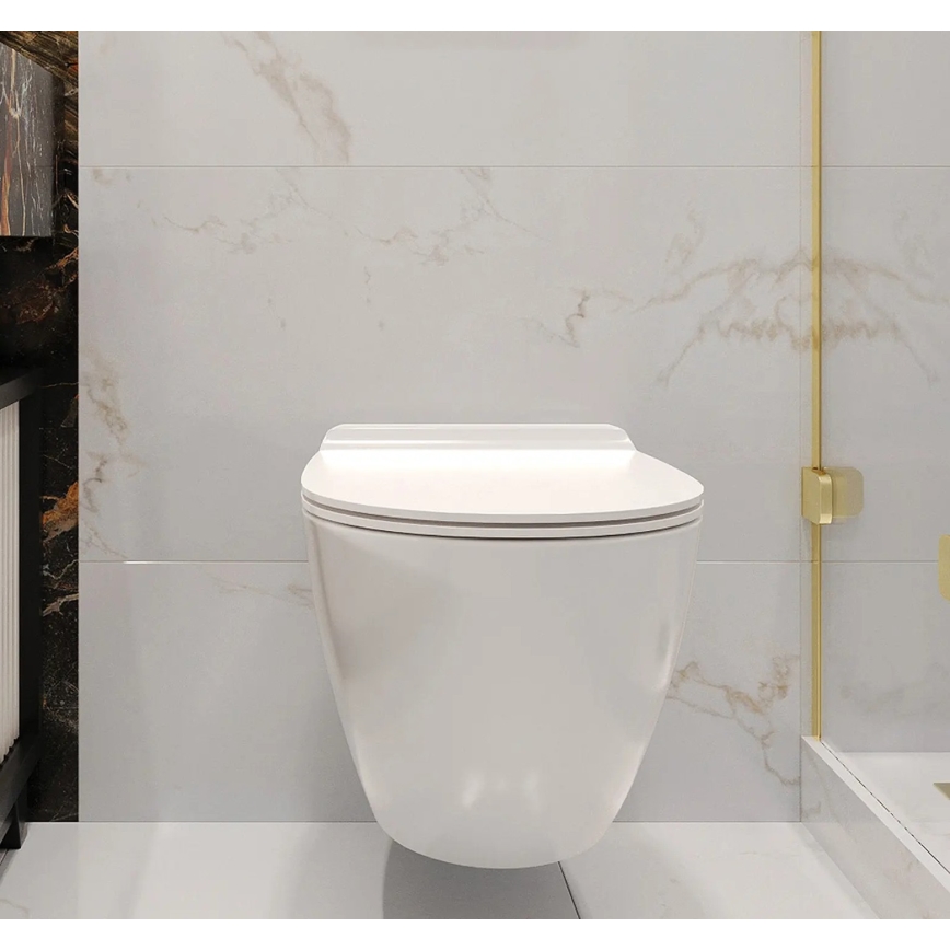 REA-C1400 - WC sospeso con sedile CARTER senza brida ceramica/bianco