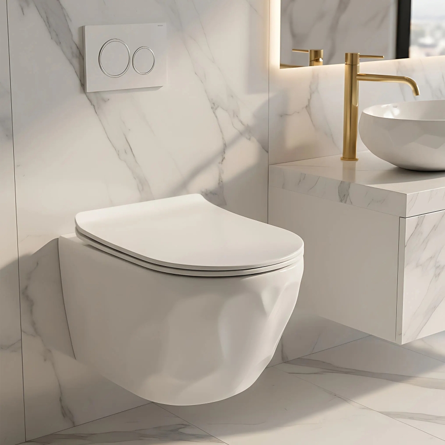 REA-C1652 - WC sospeso con sedile GUSTAVO RIMLESS ceramica/bianco