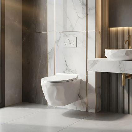 REA-C1652 - WC sospeso con sedile GUSTAVO RIMLESS ceramica/bianco