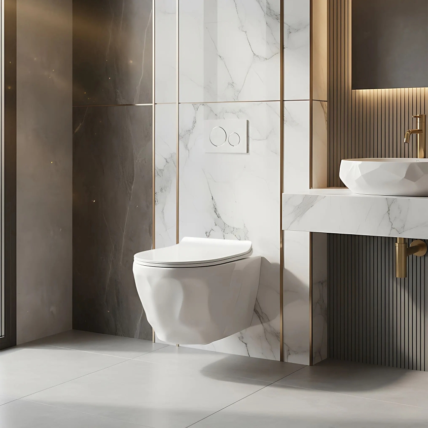 REA-C1652 - WC sospeso con sedile GUSTAVO RIMLESS ceramica/bianco