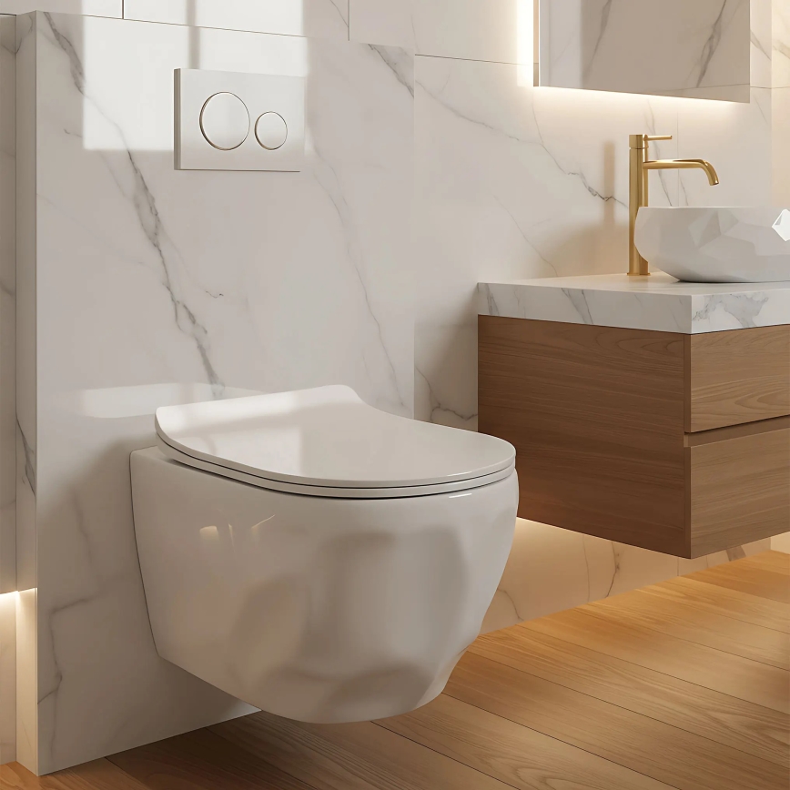 REA-C1652 - WC sospeso con sedile GUSTAVO RIMLESS ceramica/bianco