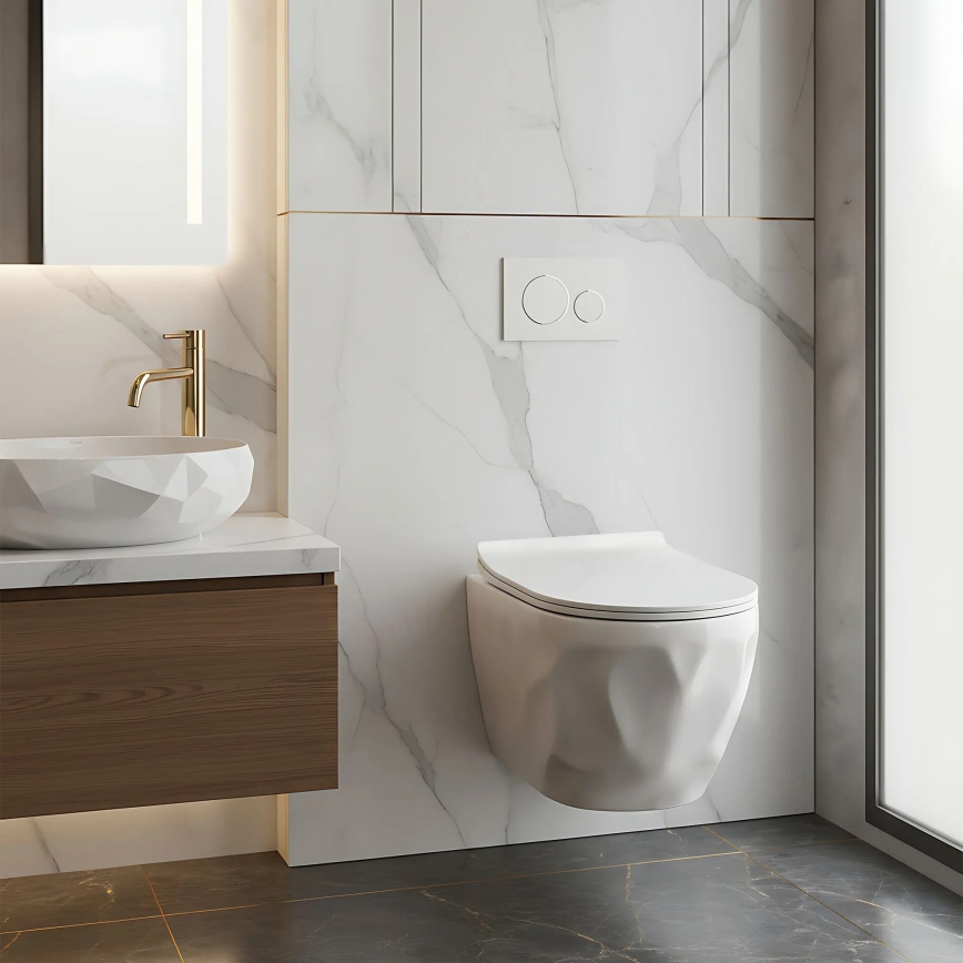 REA-C1652 - WC sospeso con sedile GUSTAVO RIMLESS ceramica/bianco