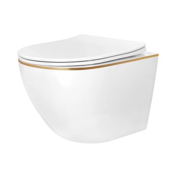 REA-C6806 - WC sospeso con sedile CARLO MINI TORNADO senza brida ceramica/bianco/oro