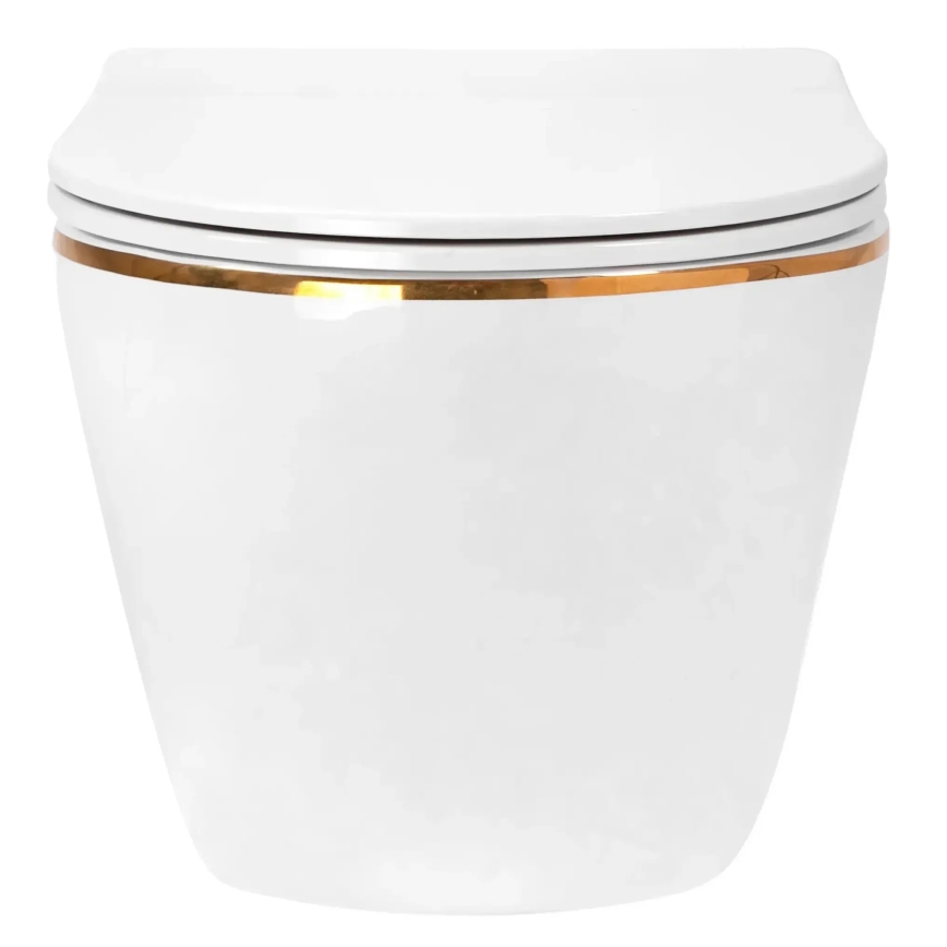 REA-C6806 - WC sospeso con sedile CARLO MINI TORNADO senza brida ceramica/bianco/oro